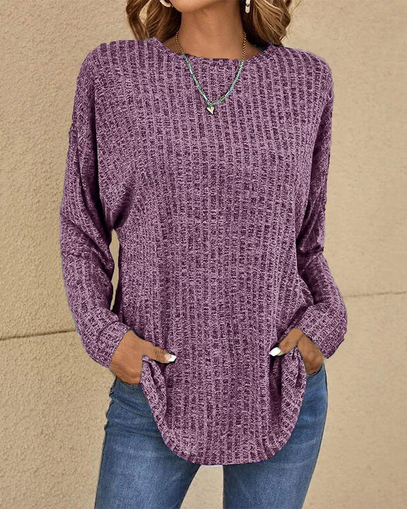 Women’s Crew Neck Long Sleeve Jumper Soft Cotton Blend Casual Basic Everyday Comfortable Layering Top