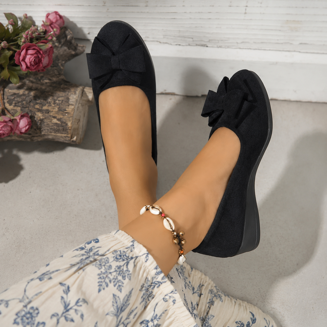 Ballerine da donna effetto camoscio – scarpe con fiocco per l’ufficio e l’uso quotidiano