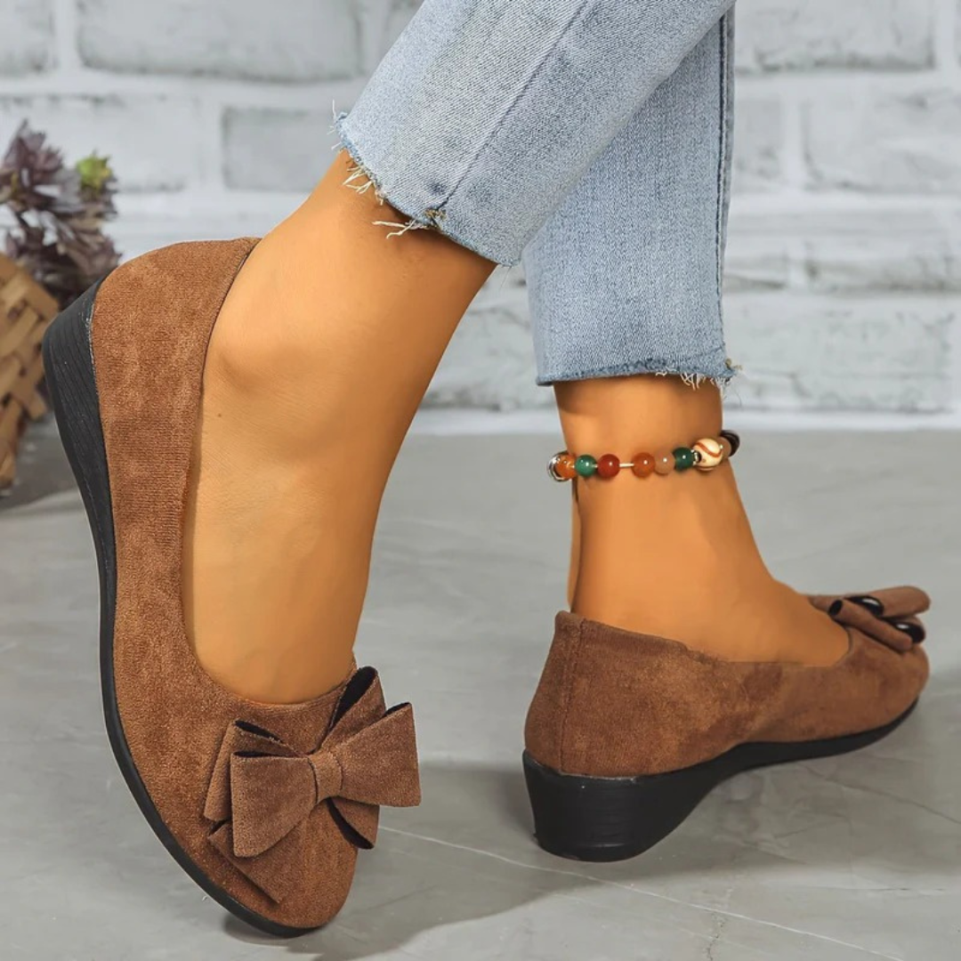Ballerine da donna effetto camoscio – scarpe con fiocco per l’ufficio e l’uso quotidiano