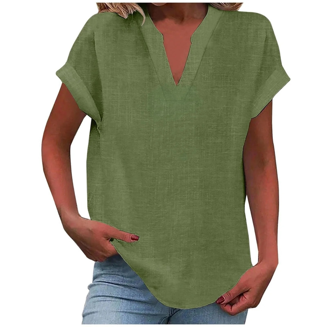 Women’s Relaxed V-Neck Blouse – Lightweight Spring and Summer Top for Everyday Wear