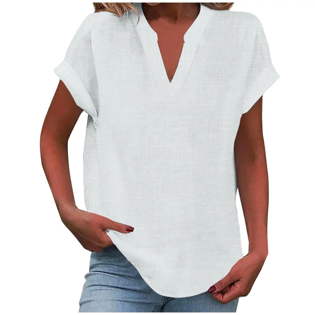 Women’s Relaxed V-Neck Blouse – Lightweight Spring and Summer Top for Everyday Wear