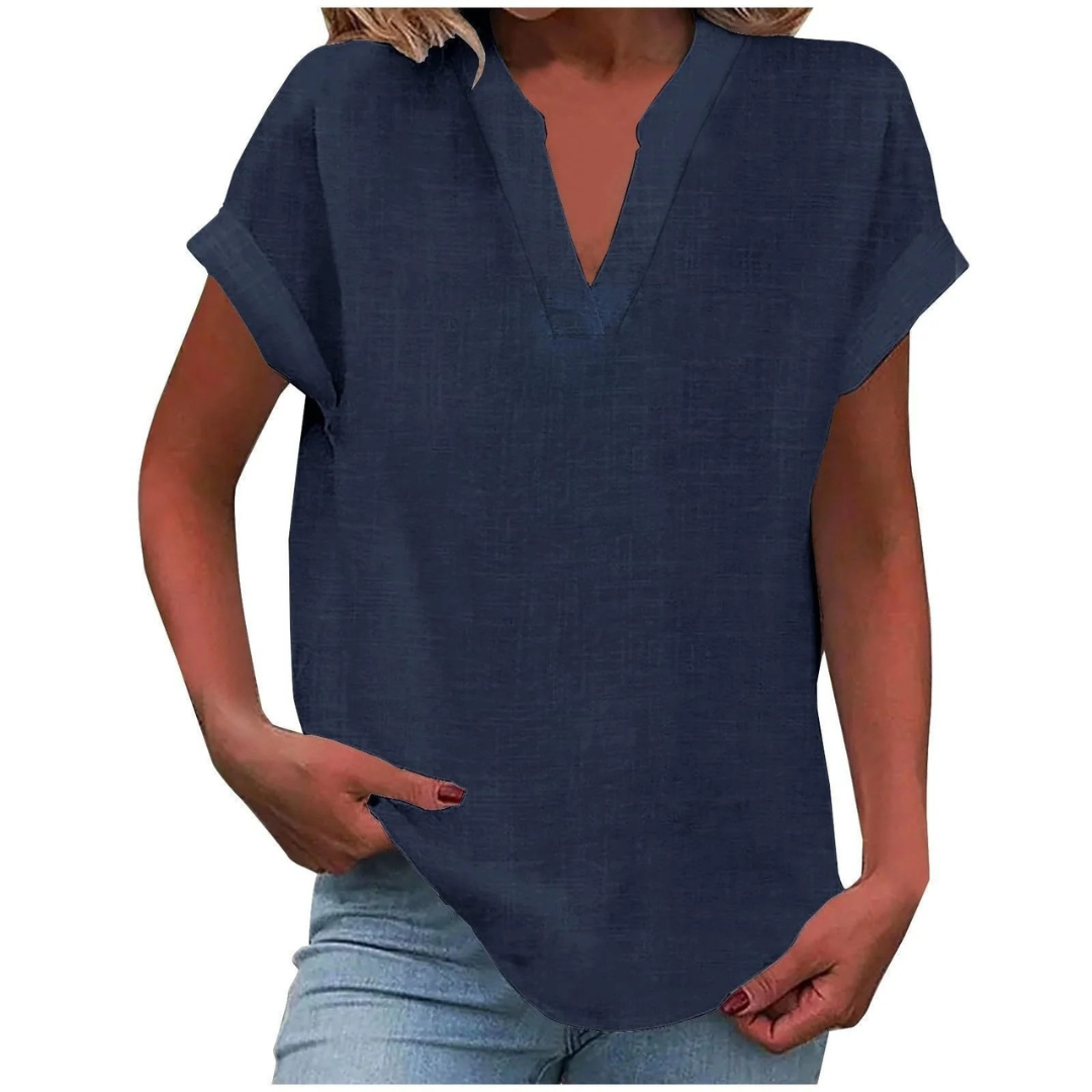 Women’s Relaxed V-Neck Blouse – Lightweight Spring and Summer Top for Everyday Wear