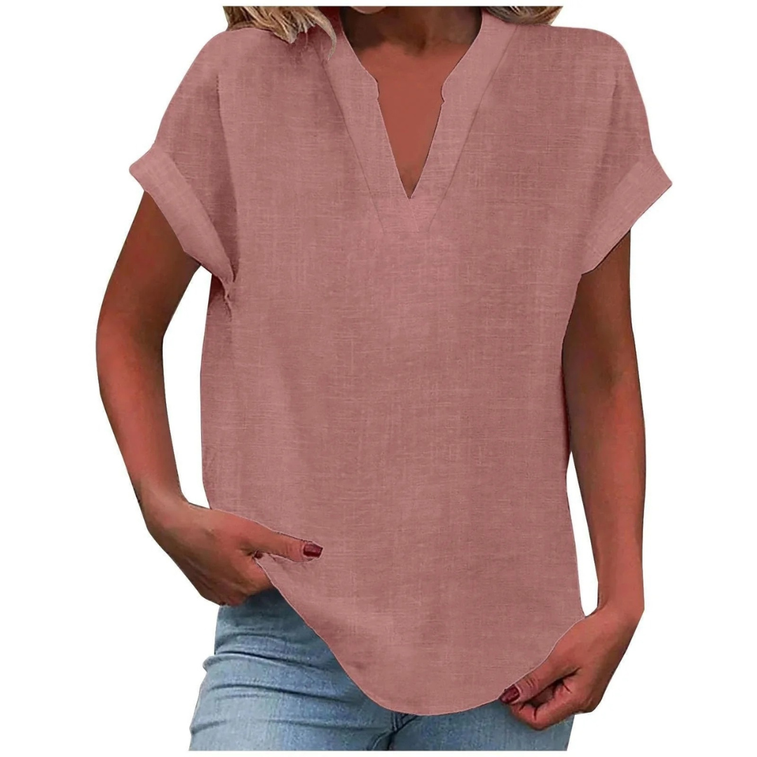 Women’s Relaxed V-Neck Blouse – Lightweight Spring and Summer Top for Everyday Wear