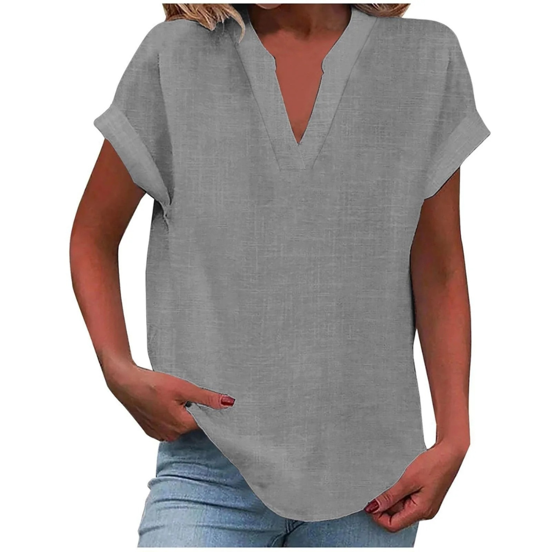 Women’s Relaxed V-Neck Blouse – Lightweight Spring and Summer Top for Everyday Wear