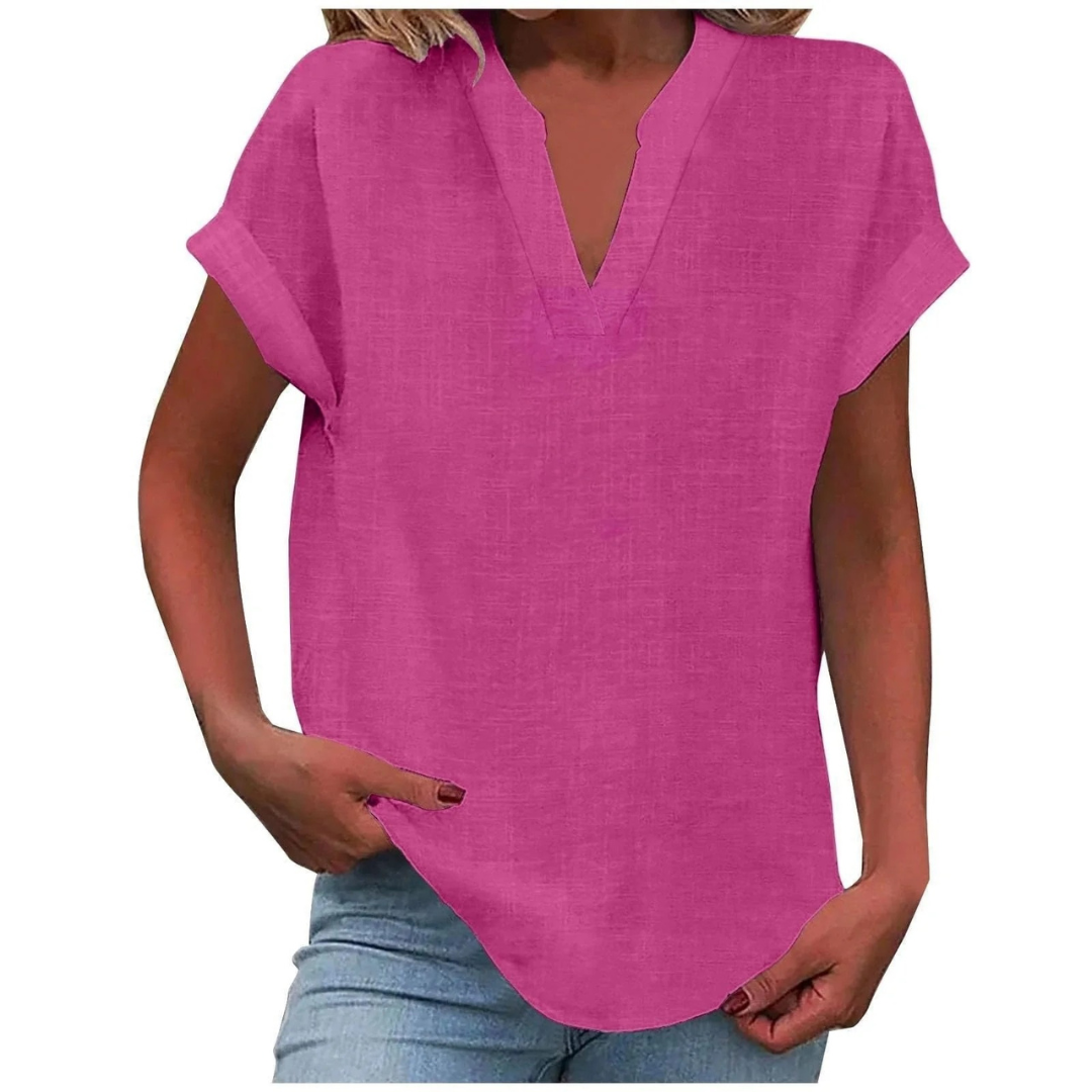 Women’s Relaxed V-Neck Blouse – Lightweight Spring and Summer Top for Everyday Wear