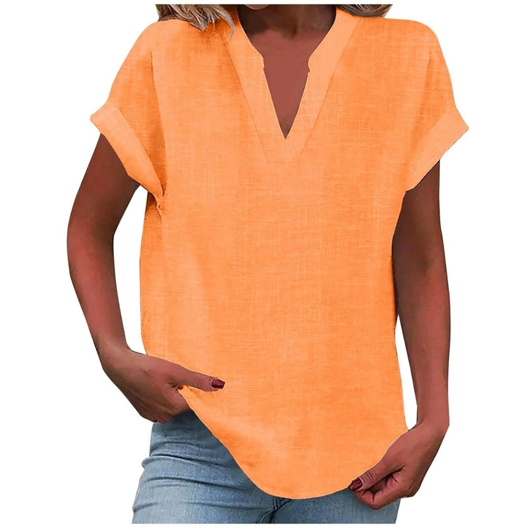 Women’s Relaxed V-Neck Blouse – Lightweight Spring and Summer Top for Everyday Wear