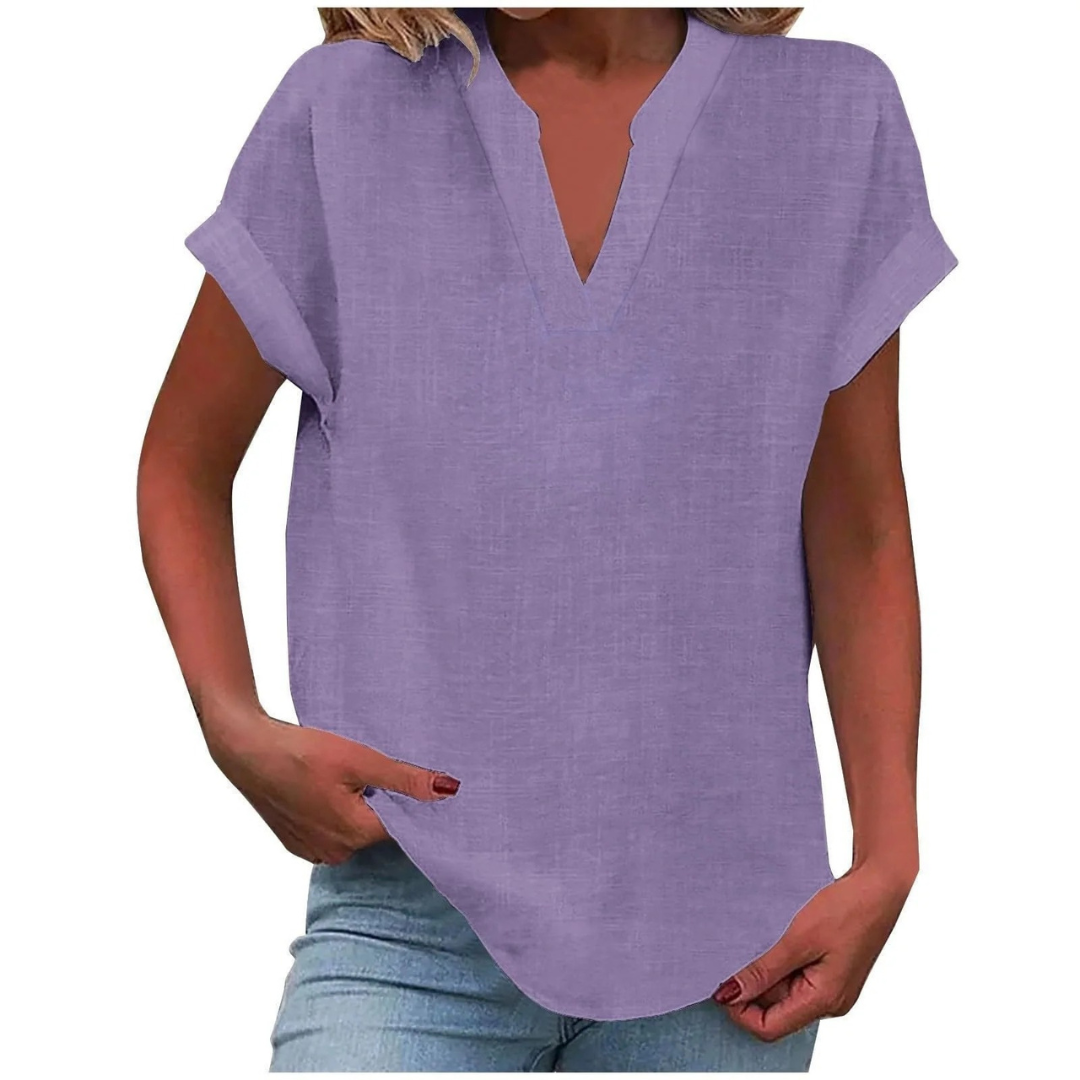 Women’s Relaxed V-Neck Blouse – Lightweight Spring and Summer Top for Everyday Wear