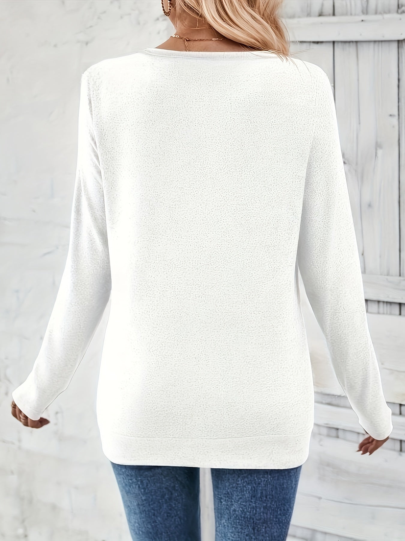 Women’s Elegant V Neck Long Sleeve T Shirt with Button Detail, Soft Cotton Blend and Casual Smart Everyday Wear