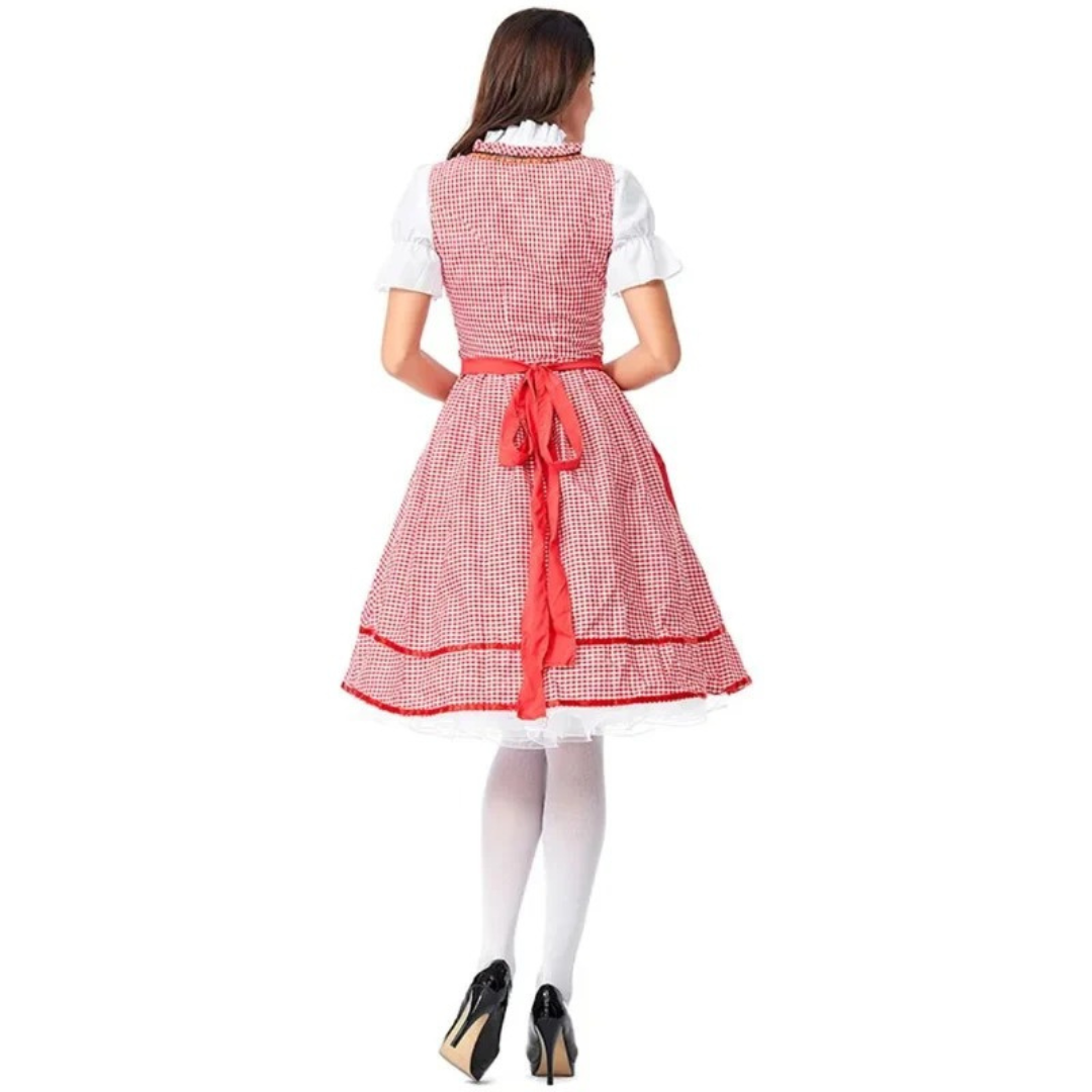 Dámské tradiční dirndl šaty – festivalové šaty s korzetovým živůtkem vpředu a širokou zástěrovou sukní