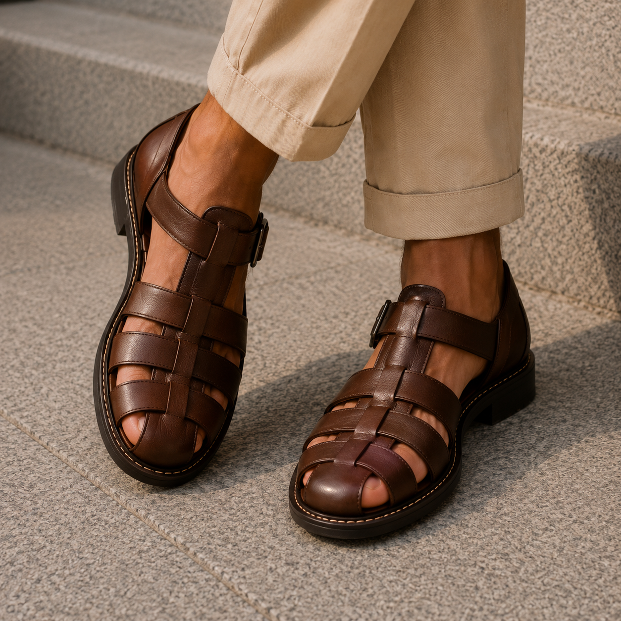 Sandalias de pescador para hombre con punta cerrada, calzado clásico de verano