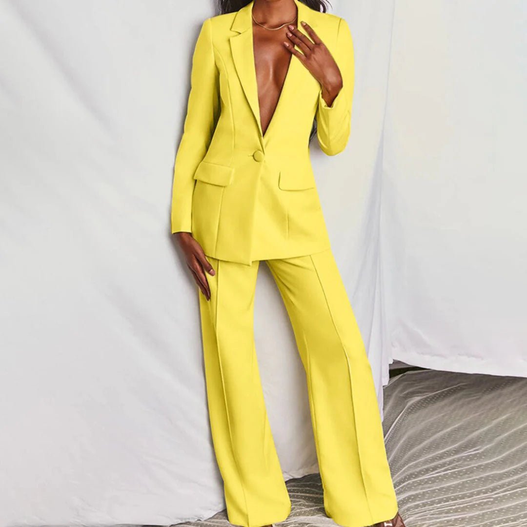 Women’s Tailored Blazer and Wide-Leg Trouser Set – Polished Suit for Office and Events