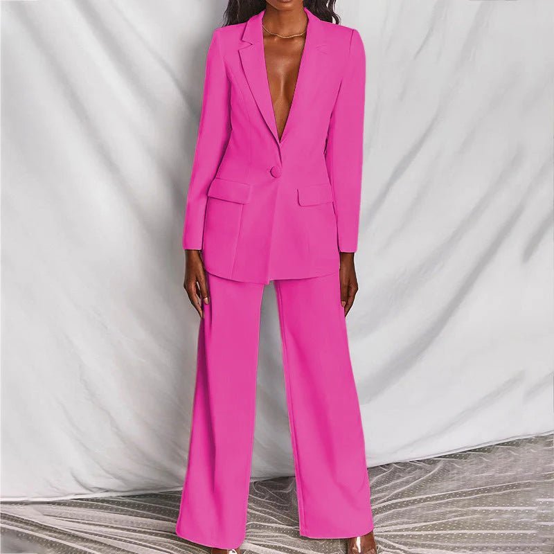 Women’s Tailored Blazer and Wide-Leg Trouser Set – Polished Suit for Office and Events