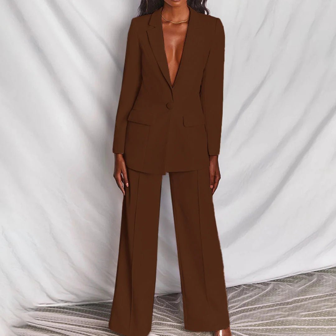 Women’s Tailored Blazer and Wide-Leg Trouser Set – Polished Suit for Office and Events