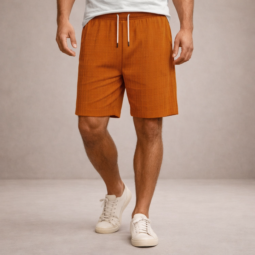 Pantaloni scurți de vară pentru bărbați din in, cu șnur, croială casual și lejeră