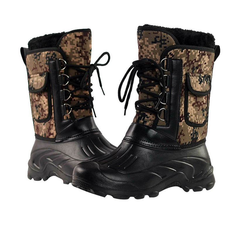 Men’s Waterproof Plush-Lined Snow Boots – Lace-Up Mid-Calf Outdoor Winter Boots with Anti-Slip Rubber Sole