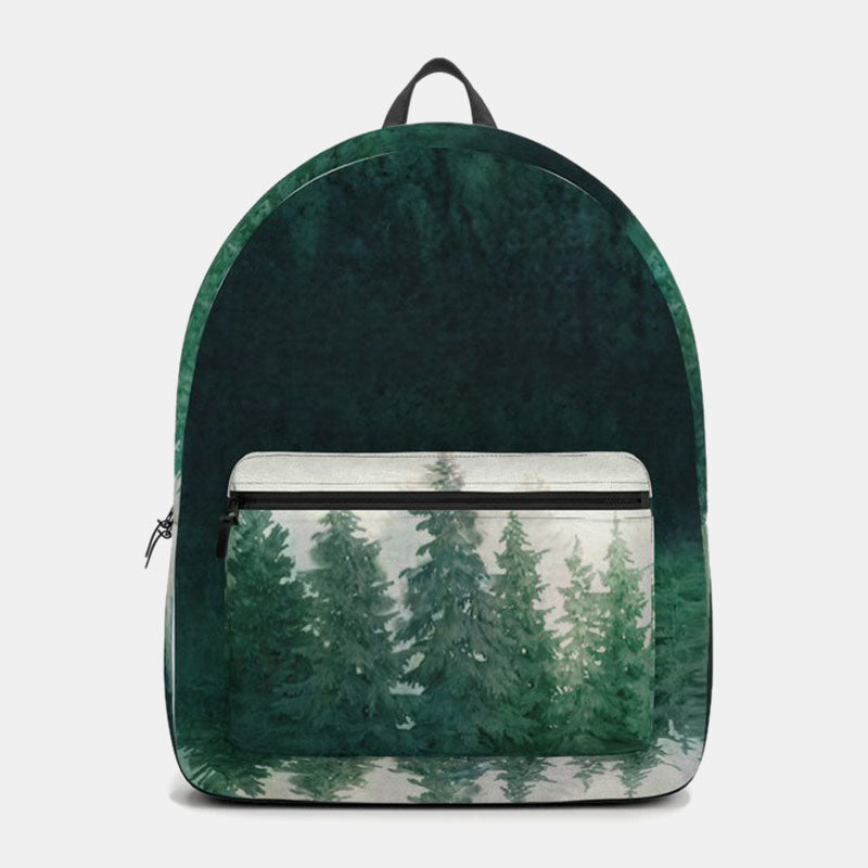 Unisex Woodland Print Backpack – Rounded Oxford School Bag with Large Front Zip Compartment