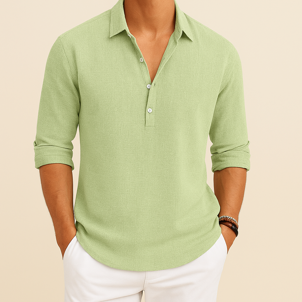 Camiseta Polo de Manga Larga para Hombre, Corte Relajado, Cuello con Botones