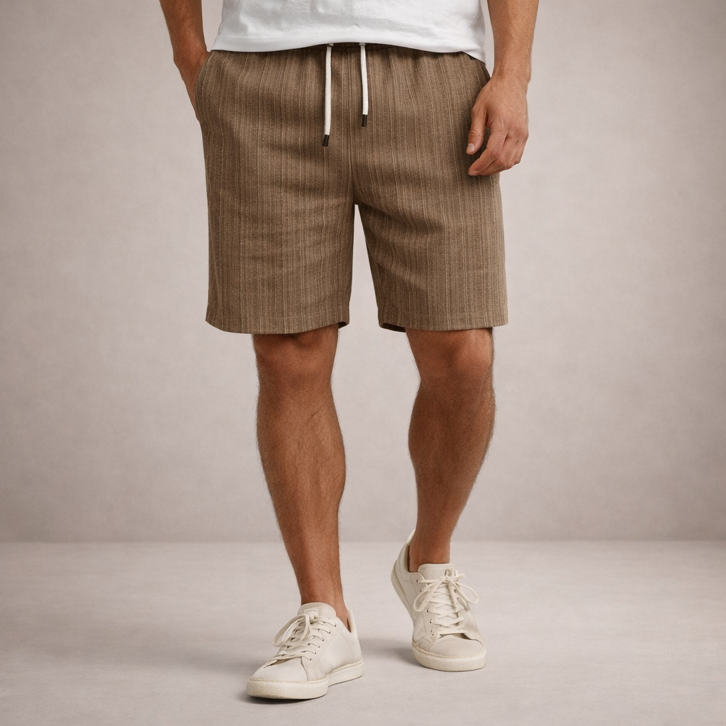 Pantaloni scurți de vară pentru bărbați din in, cu șnur, croială casual și lejeră