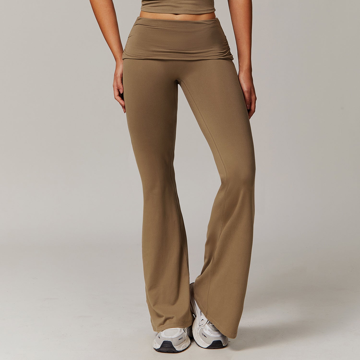 Pantaloni de yoga pentru femei cu talie pliabilă, croială lejeră și evazată, confortabili pentru relaxare
