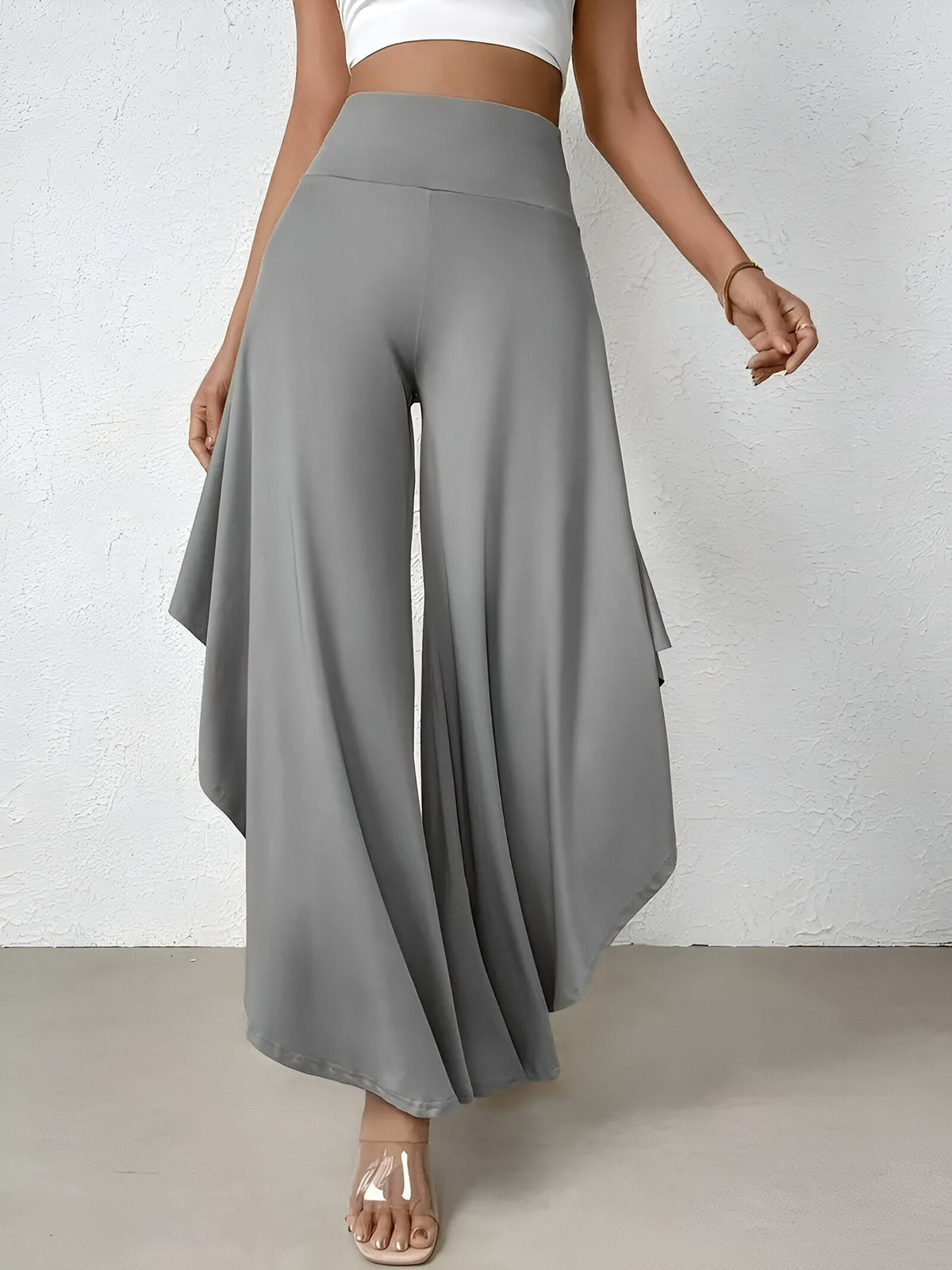 Pantalones de mujer de pierna ancha asimétrica y cintura alta - Estilo drapeado largo llamativo para eventos de primavera y verano y un look elegante del día a la noche