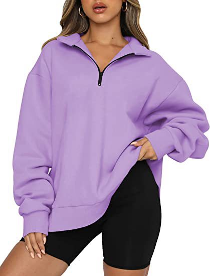 Sudadera extragrande para mujer con cuello y media cremallera – Prenda holgada de manga larga para llevar a capas a diario