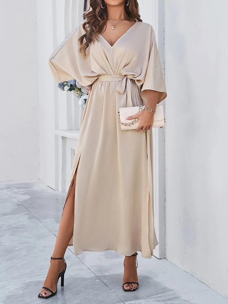 Women’s V Neck Maxi Dress Relaxed Belted Occasion Style