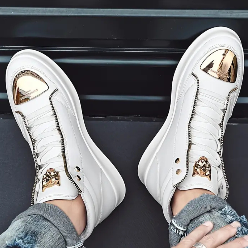 Pantofi sport bărbați cu glezna înaltă, vârf metalic, design statement, adidași streetwear