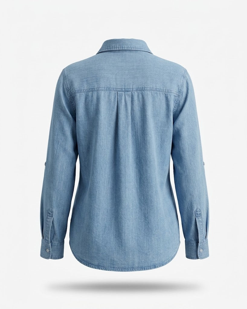 Denimskjorte til kvinder – Afslappet skjorte med knapper som lag-på-lag-del til uformelle overgangssæsoner