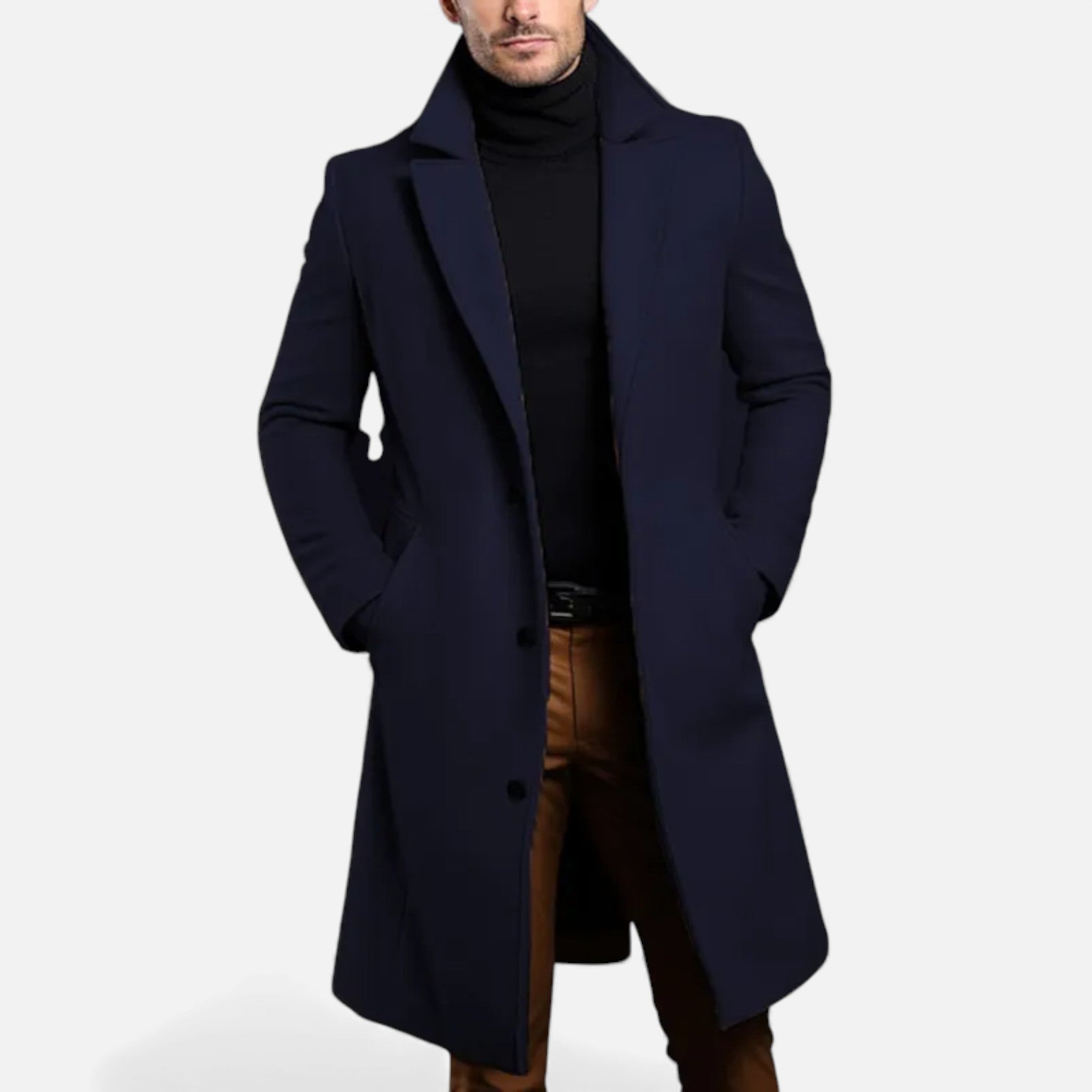 Valmonti | Men’s Single-Breasted Trench Coat – Classic Mid-Length Coat