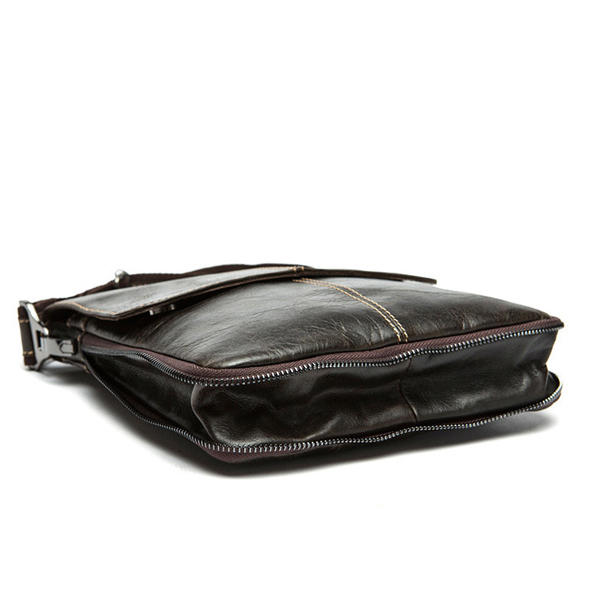 Bolso mensajero de piel auténtica para hombre – Bolso de hombro de negocios con solapa frontal y correa ajustable para llevarlo cruzado