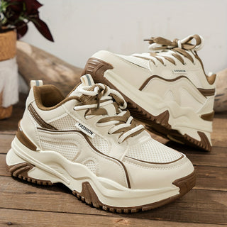 Γυναικεία Chunky Sneakers με Πλατφόρμα, Αντιθετικές Πλάγιες Επιφάνειες και Κορδόνια