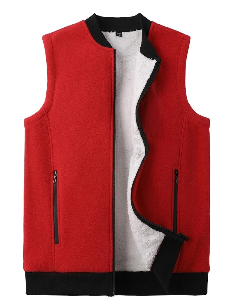 Men’s Fleece-Lined Zip-Up Vest – Stand-Collar Sleeveless Layer with Zipped Pockets