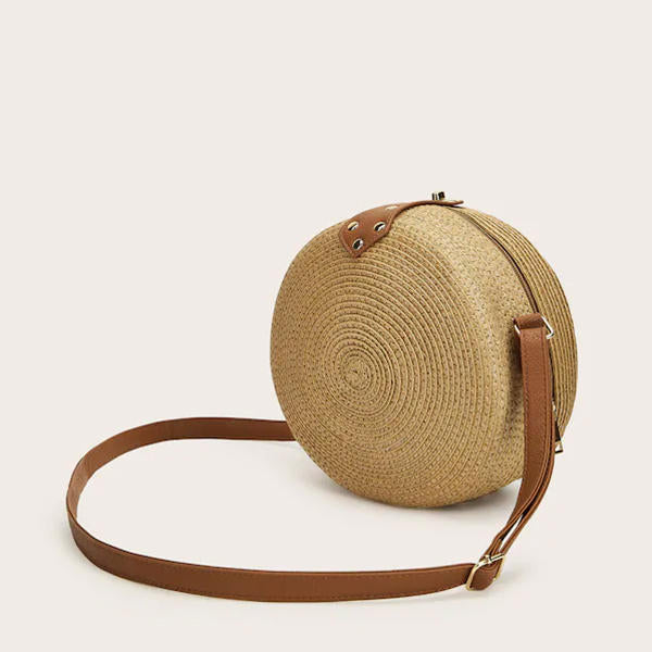Women’s Woven Straw Crossbody Bag – Round Summer Shoulder Purse with Adjustable Long Strap