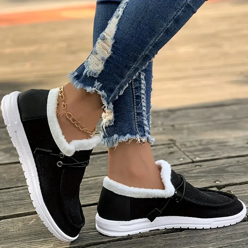 Damskie zimowe mokasyny z pluszową podszewką - ciepłe sznurowane buty typu moccasin z amortyzowaną podeszwą na podróże, weekendowe wyjścia, niezobowiązujące miejskie stylizacje i codzienne stylizacje na chłodne dni