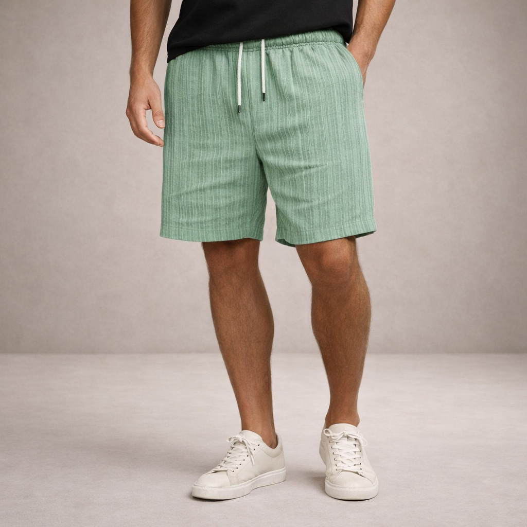 Pantaloni scurți de vară pentru bărbați din in, cu șnur, croială casual și lejeră