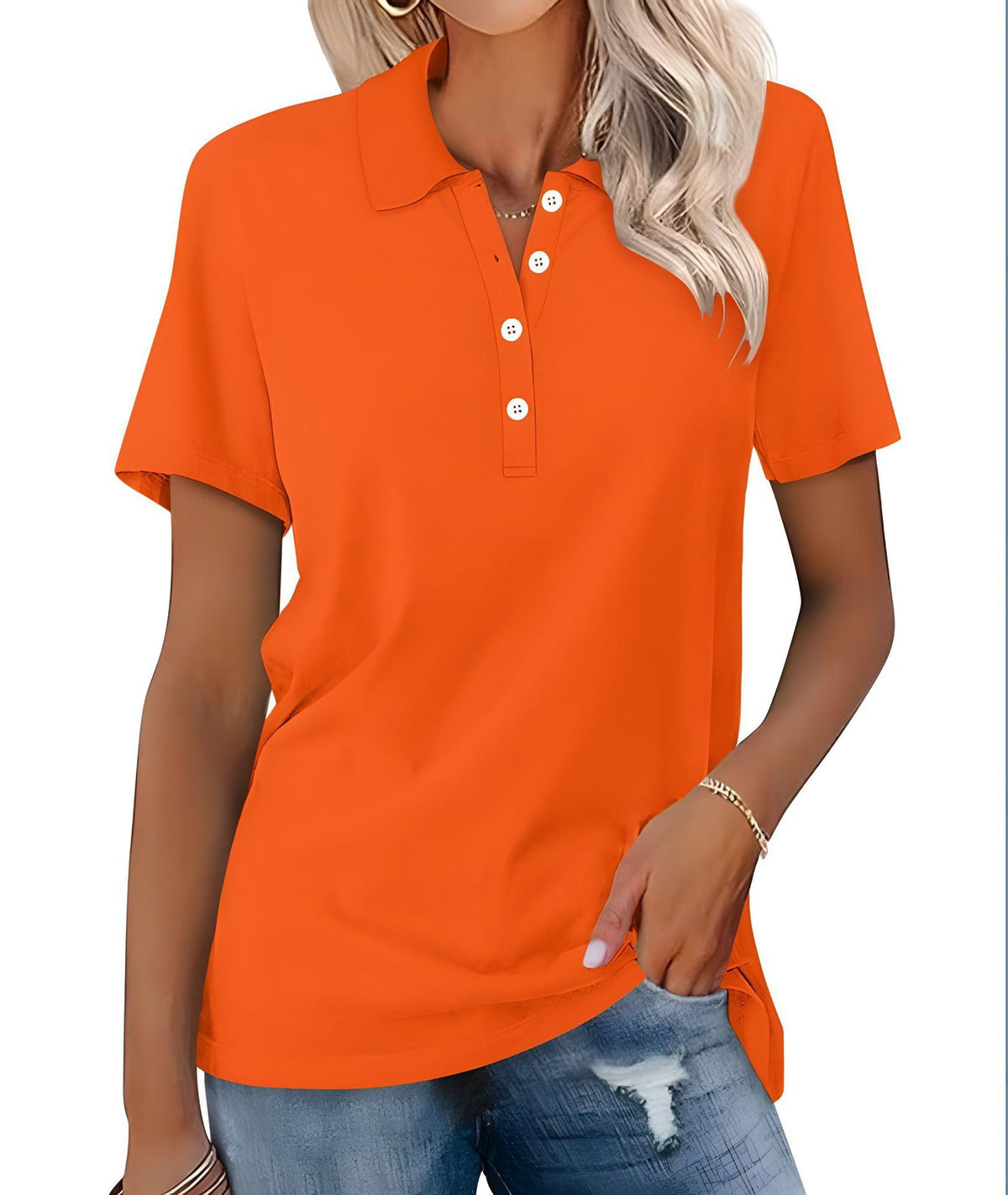 Klassisk poloshirt med korte ærmer til kvinder – afslappet top med krave og knaplukning i halsen til pænt, afslappet tøj og hverdagsbrug