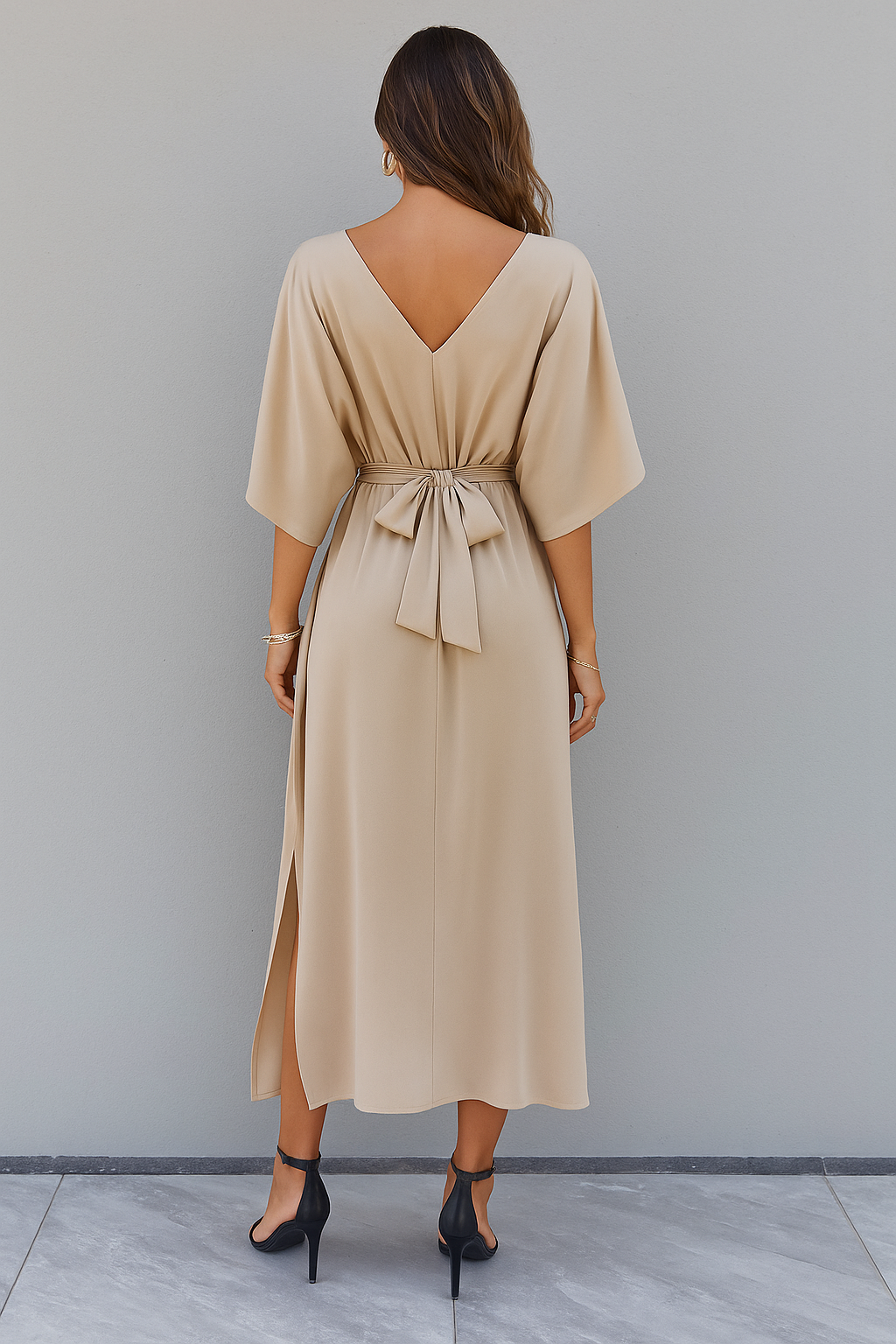 Women’s V Neck Maxi Dress Relaxed Belted Occasion Style