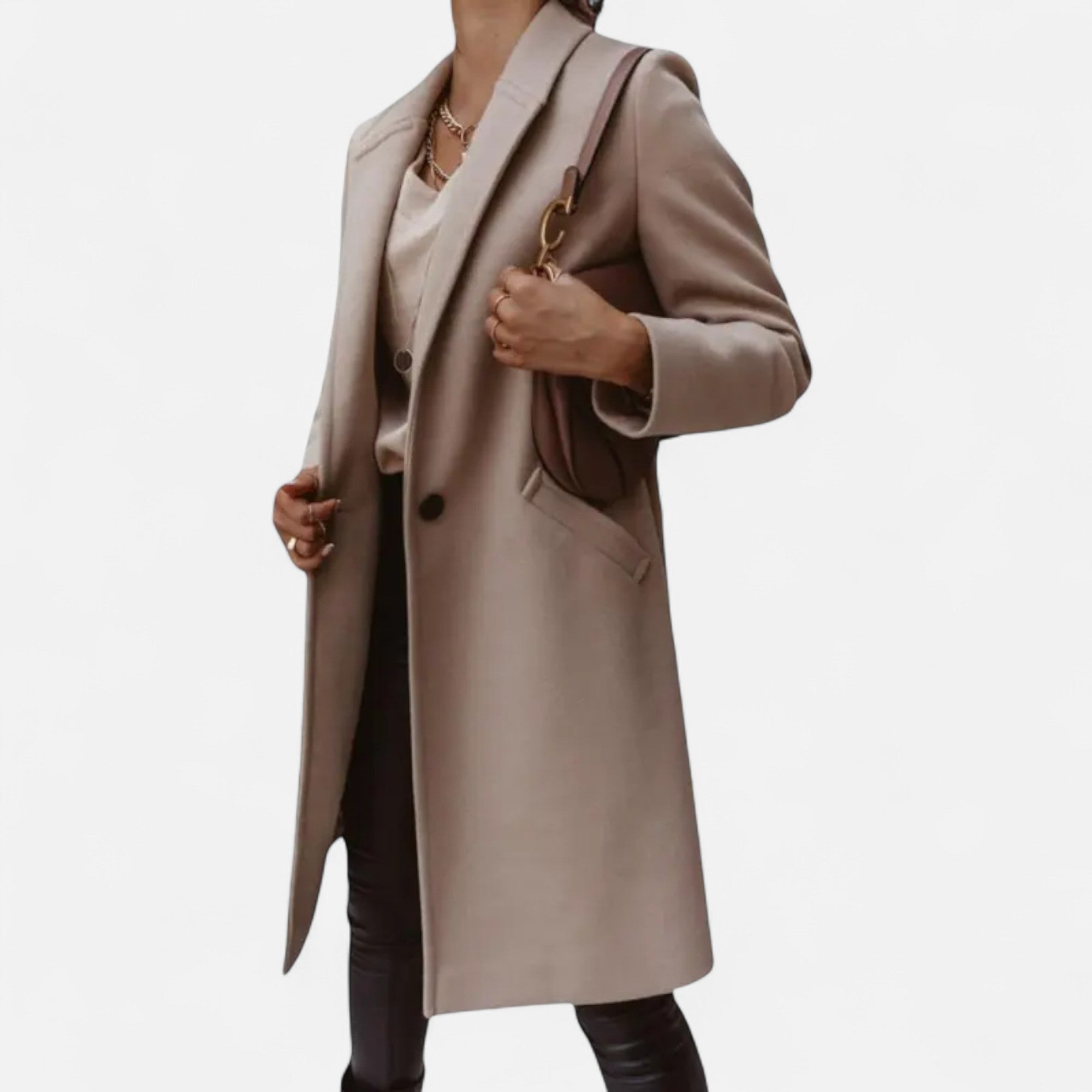 Valmonti | Women’s Classic Coat – Mid‑Length Solid‑Lapels Luxury