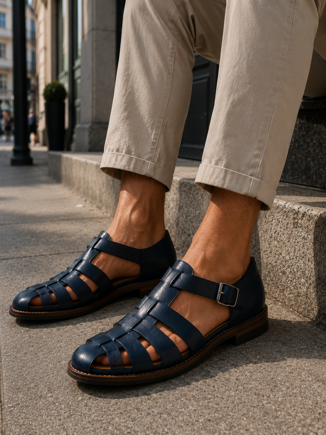 Sandalias de pescador para hombre con punta cerrada, calzado clásico de verano