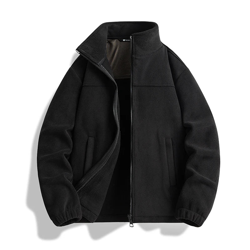 Men’s Colour-Block Fleece Zip-Up Jacket – High-Collar Relaxed Style for Everyday City Wear Outdoor Walks and Cool-Weather Layering