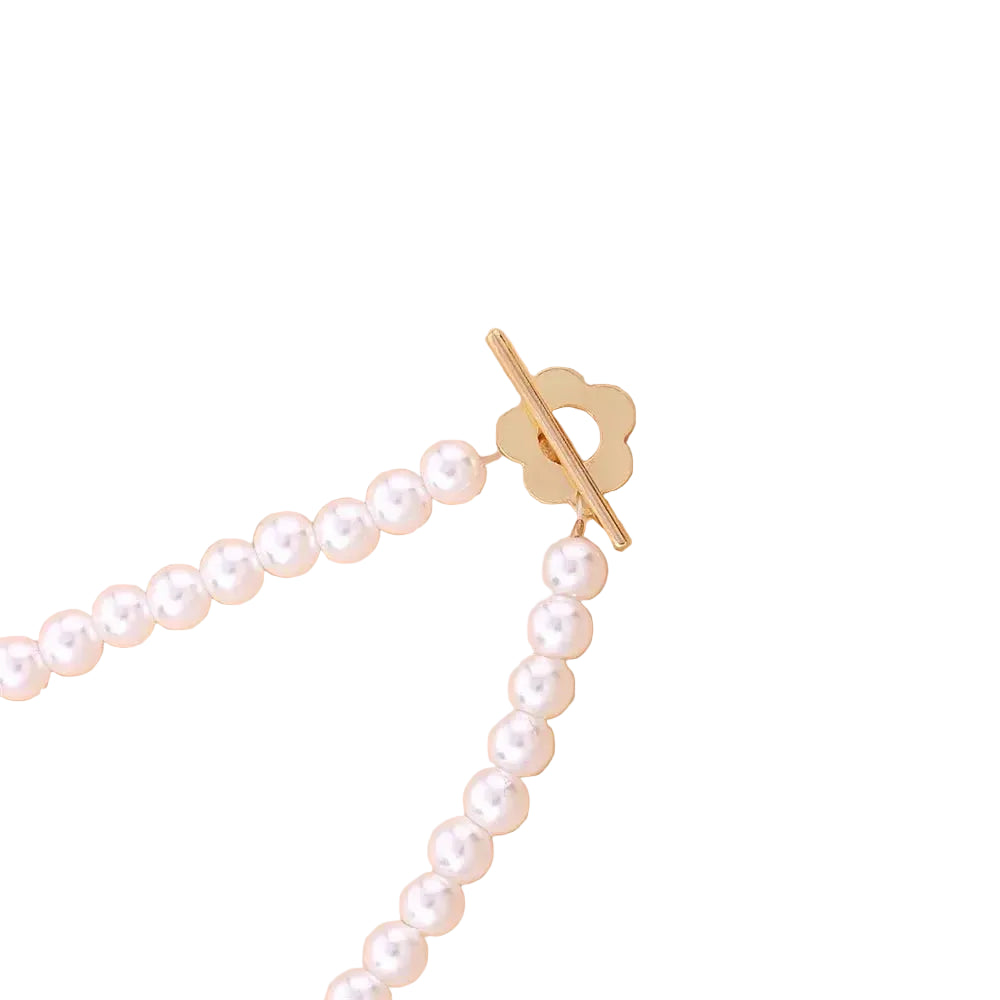 Women’s Beaded Floral Choker Necklace – Black Bead Chain with Flower Toggle Clasp for Day and Evening Wear