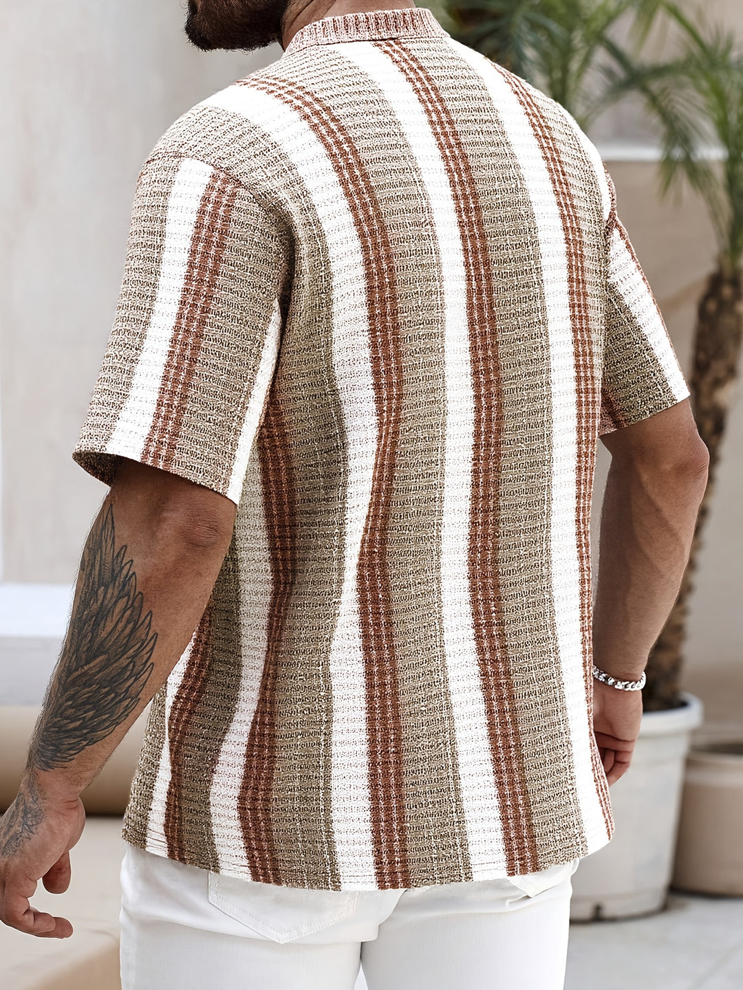 Camicia estiva da uomo a maniche corte stampata, modello comodo con bottoni