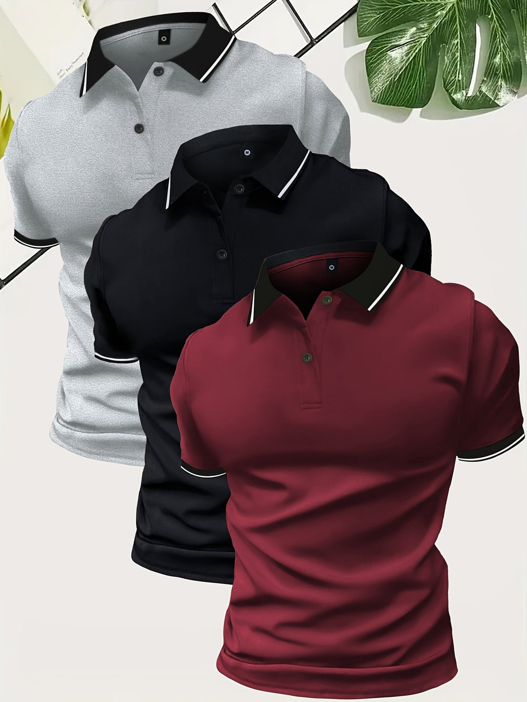 Men’s Contrast Collar Slim Fit Short Sleeve Polo Shirts 3 in 1