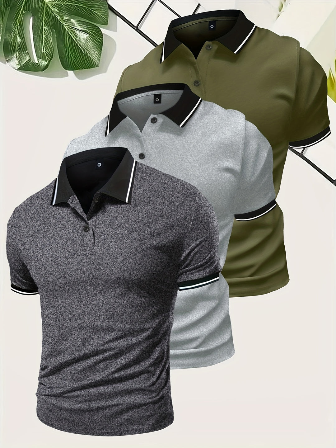 Men’s Contrast Collar Slim Fit Short Sleeve Polo Shirts 3 in 1