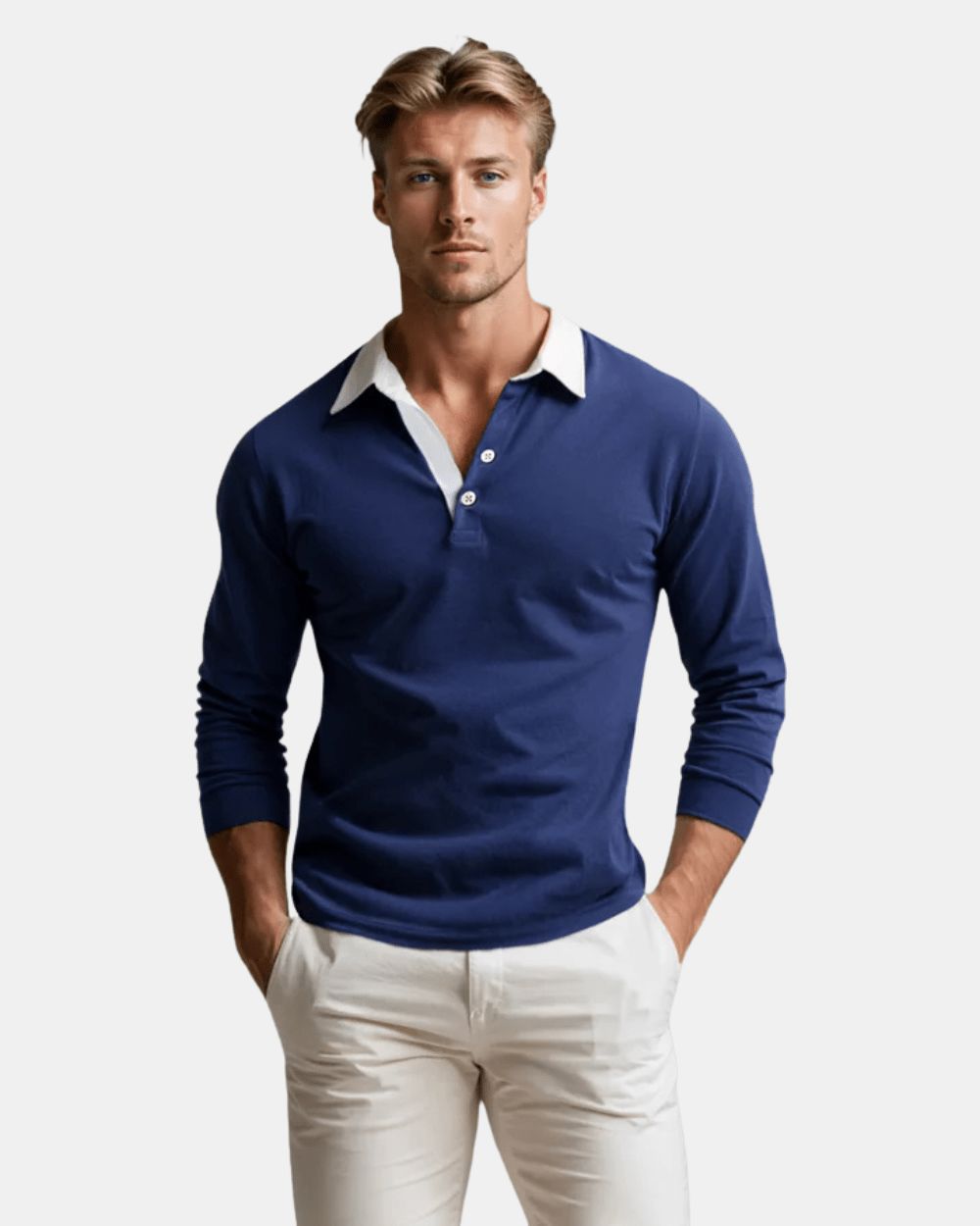Polo pour homme à manches longues – Haut décontracté et doux pour les week-ends