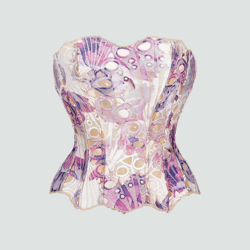 Elegante strapless kanten bustiertop voor dames met korsetachtige snit – Getailleerd mouwloos model voor de zomer en avondkleding