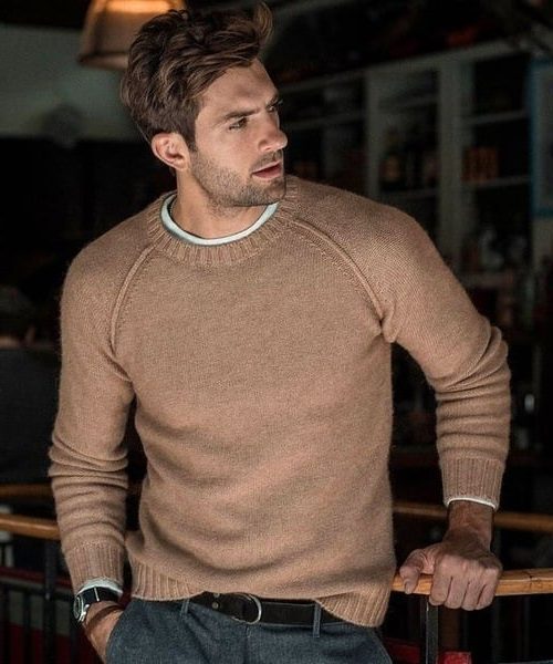 Maglione da uomo a maglia fine con girocollo - pullover ampio a maniche lunghe con bordi a coste, ideale per vestirsi a strati ogni giorno