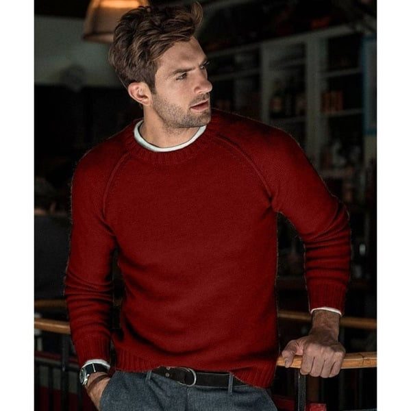 Maglione da uomo a maglia fine con girocollo - pullover ampio a maniche lunghe con bordi a coste, ideale per vestirsi a strati ogni giorno