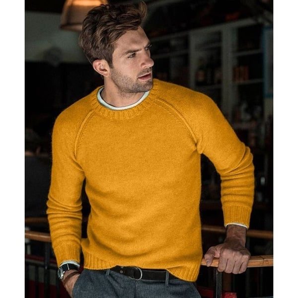 Maglione da uomo a maglia fine con girocollo - pullover ampio a maniche lunghe con bordi a coste, ideale per vestirsi a strati ogni giorno