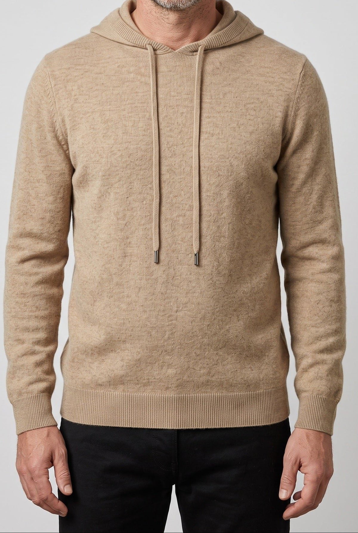 Strikket hættetrøje til mænd - pullover med snøre og ribkanter til afslappet lag-på-lag i koldt vejr